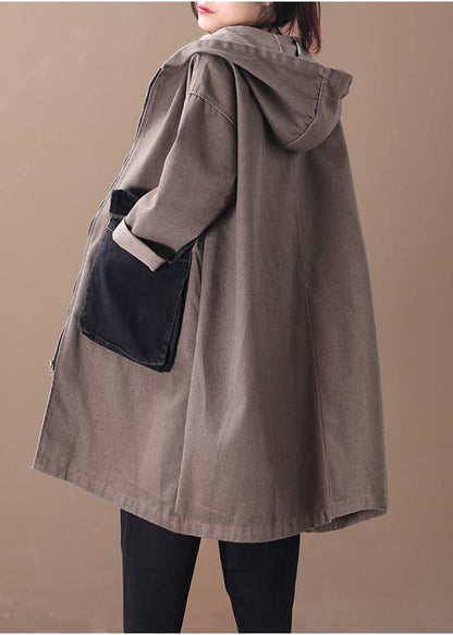 French Hooded Large Pockets Fine Tunics for Denim Khaki Knee Winter Outwear