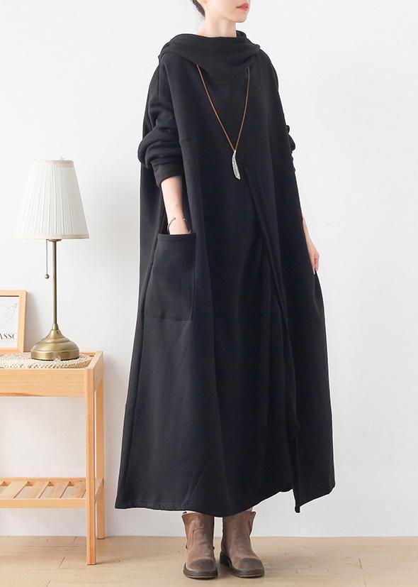 French Hooded Asymmetric Tunic Catwalk Black Kaftan Dresses