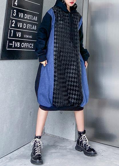 French Hooded Cotton Patchwork Clothes Runway Black Dresses