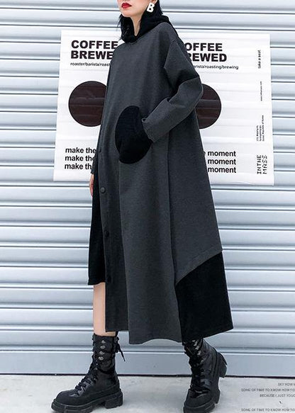 French Hooded Patchwork Cotton Fall Dresses Sewing Black Cotton Dress