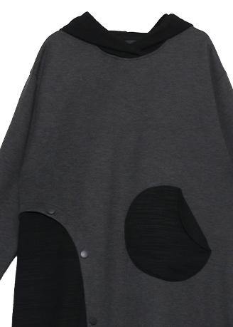 French Hooded Patchwork Cotton Fall Dresses Sewing Black Cotton Dress