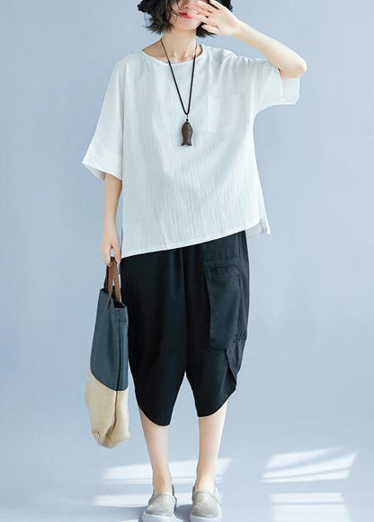 French Hooded Side Open Cotton Linen Clothes Fine Inspiration White Loose Blouse Summer
