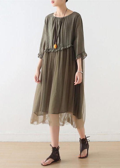 Blue-green Leaves Tull Maxi Dresses Patchwork Chiffon Summer Dresses