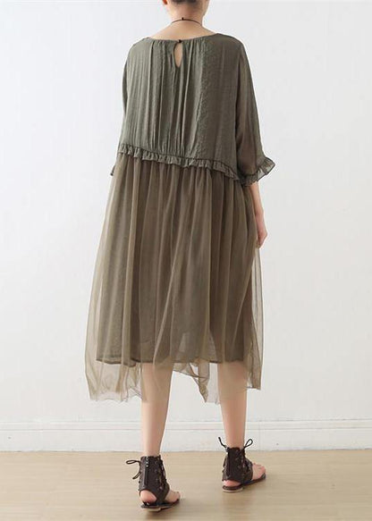 French Tea Green Tull Maxi Dresses Patchwork Chiffon Summer Dress
