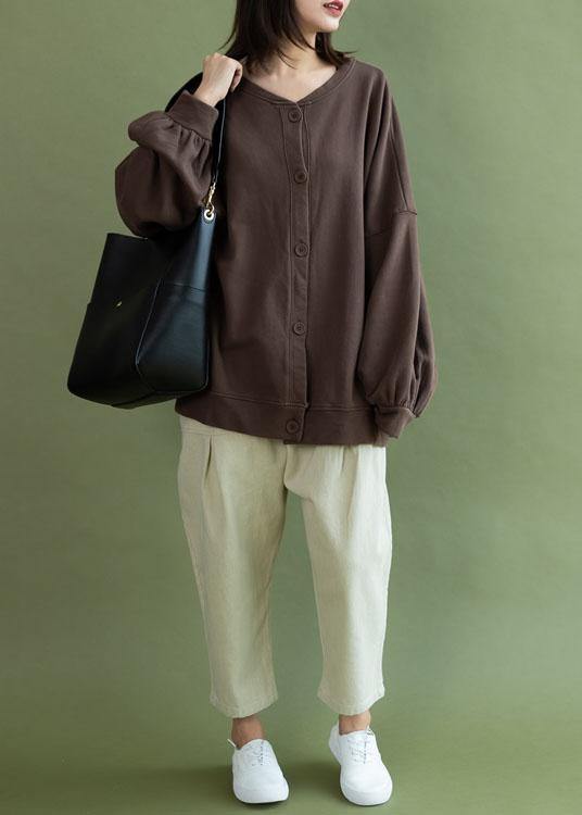 French Lantern Sleeve Button Down Cotton Tops Design Chocolate Shirt Fall