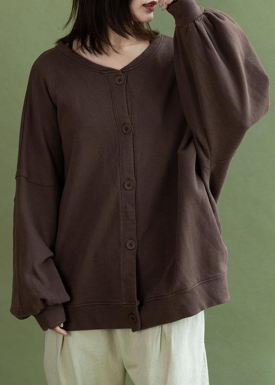French Lantern Sleeve Button Down Cotton Tops Design Chocolate Shirt Fall