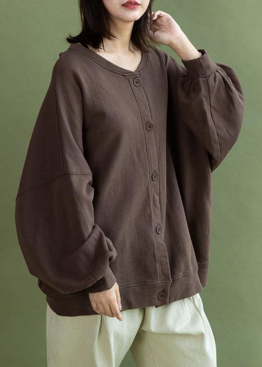 French Lantern Sleeve Button Down Cotton Tops Design Chocolate Shirt Fall