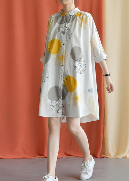 French Lapel Asymmetric Cotton Clothes Catwalk Yellow Dotted Dress Fall