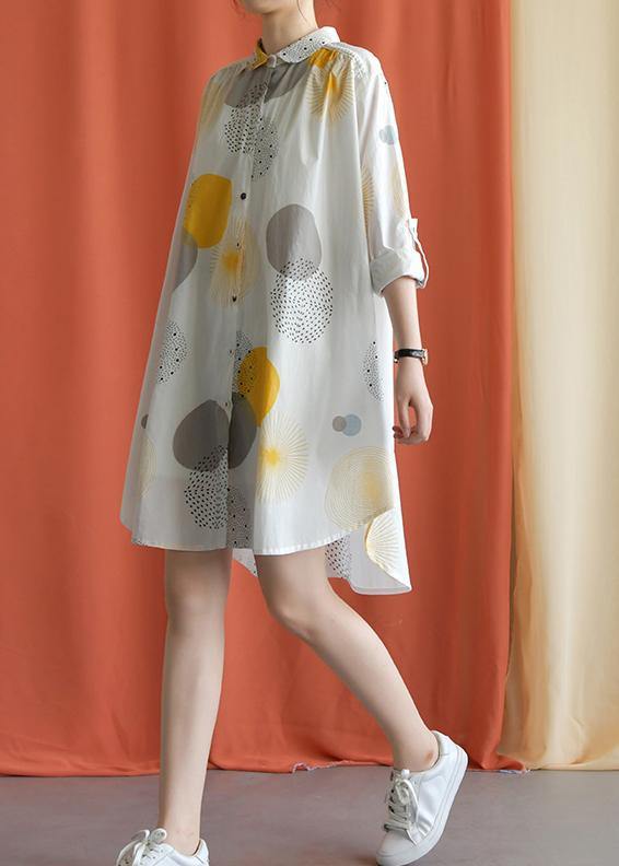 French Lapel Asymmetric Cotton Clothes Catwalk Yellow Dotted Dress Fall