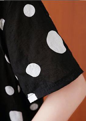 French Lapel Asymmetric Chiffon Tunic Top Black Dotted Daily Blouses