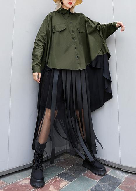 French Lapel Asymmetric Tunics for Neckline Army Green Dresses