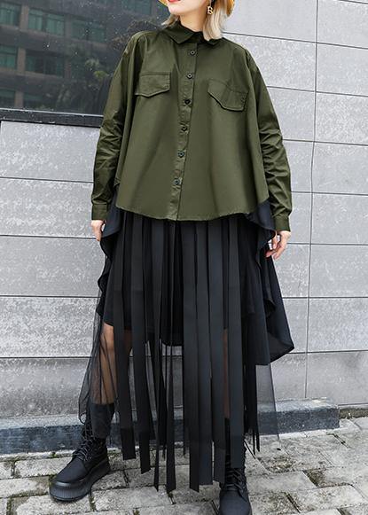 French lapel asymmetric tunics for women Neckline army green Dresses