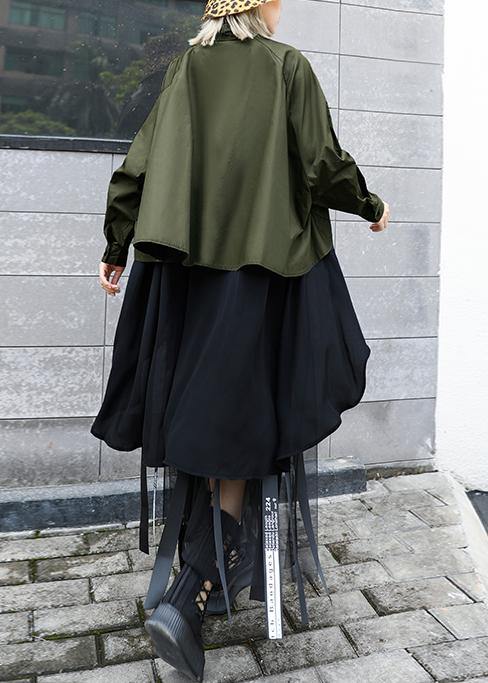 French lapel asymmetric tunics for women Neckline army green Dresses