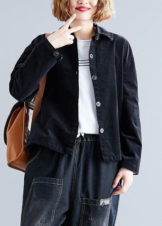French Lapel Collar Cotton Clothes Fabrics Black Shirts Fall
