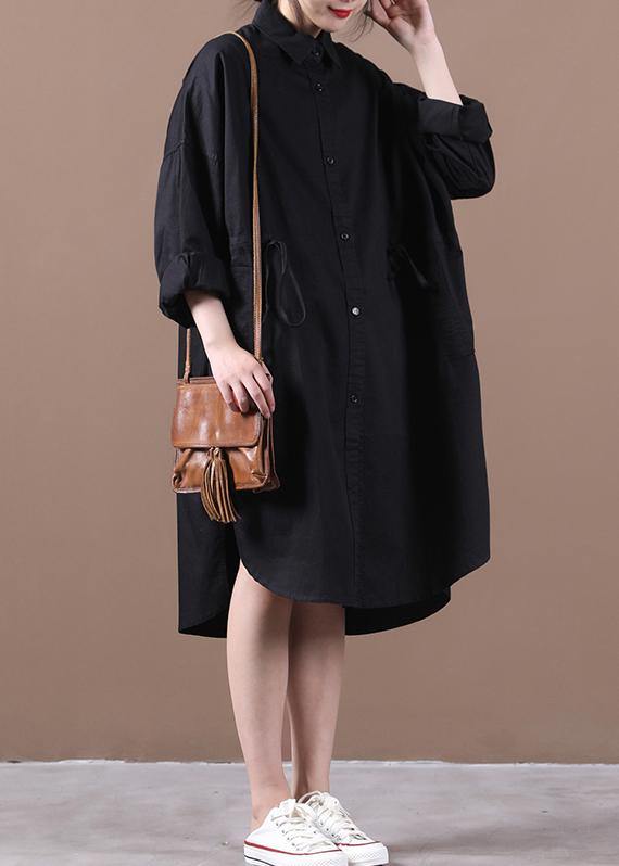 French Lapel Drawstring Spring Wardrobes Neckline Black Dress