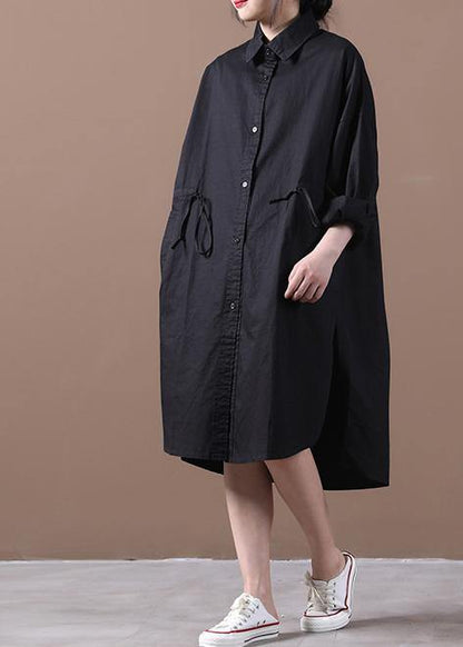 French Lapel Drawstring Spring Wardrobes Neckline Black Dress