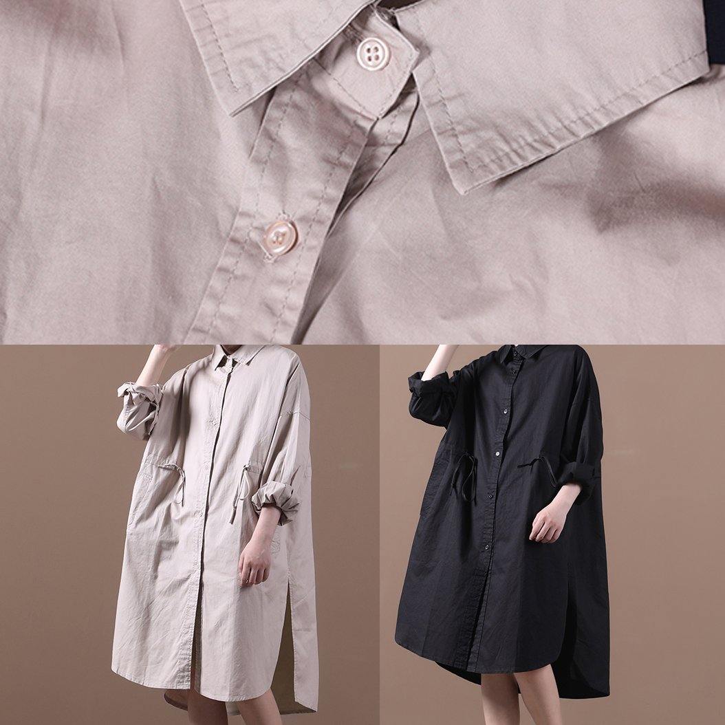 French Lapel Drawstring Spring Wardrobes Neckline Black Dress