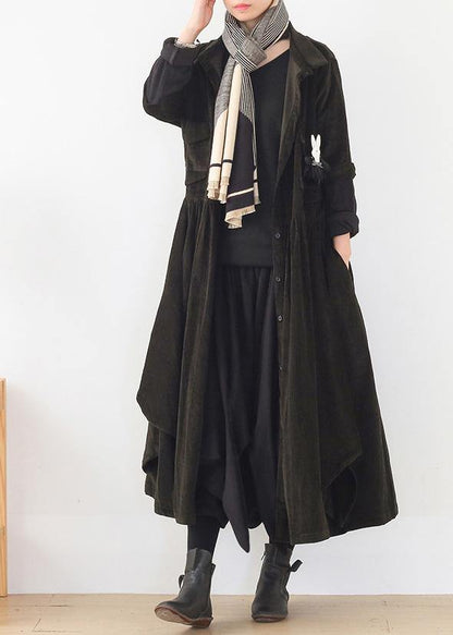 French Lapel False Two Pieces Clothes Army Green Kaftan Dress