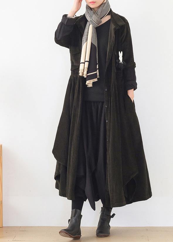 French Lapel False Two Pieces Clothes Army Green Kaftan Dress