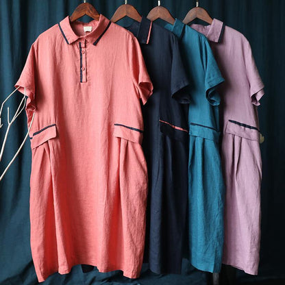 French Lapel Patchwork Summer Clothes Work Navy Dress