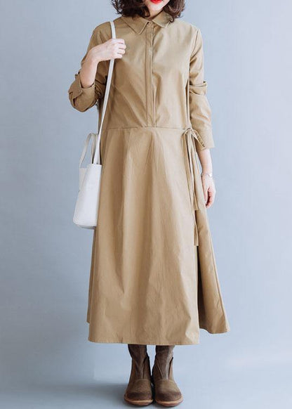 French Lapel Tie Waist Fine Tunic Coat Khaki Coats Fall