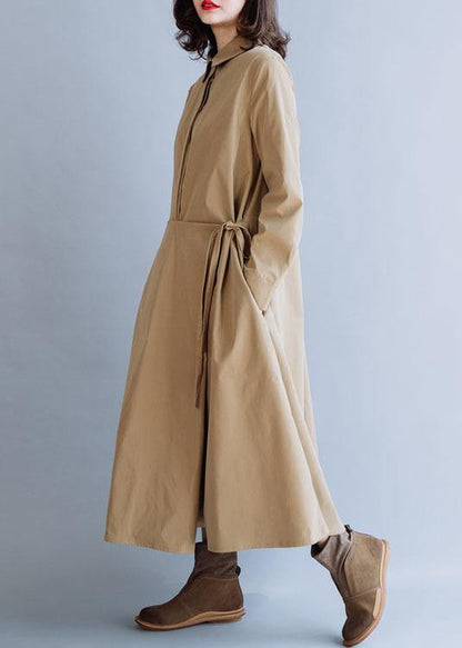 French Lapel Tie Waist Fine Tunic Coat Khaki Coats Fall