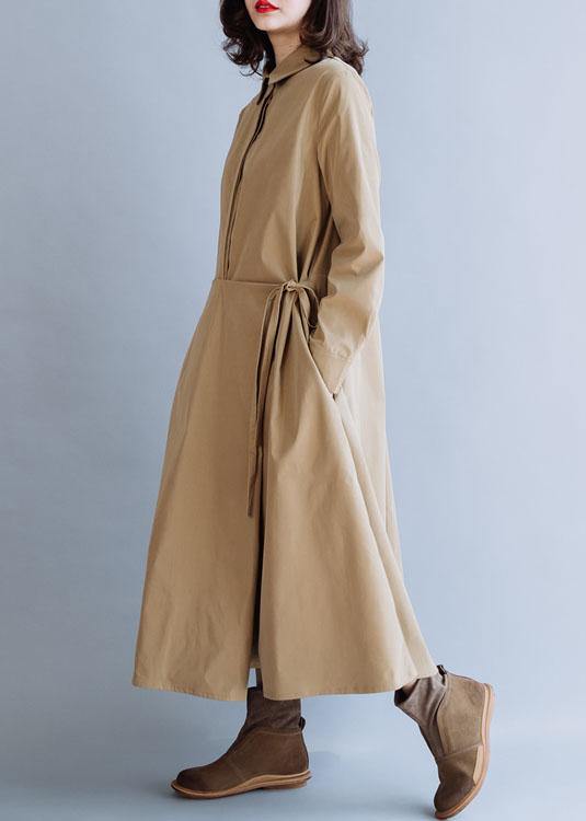 French Lapel Tie Waist Fine Tunic Coat Khaki Coats Fall