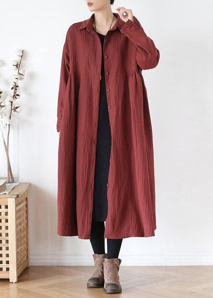 French Lapel Cinched Fine Trench Coat Red Clothing Outwear