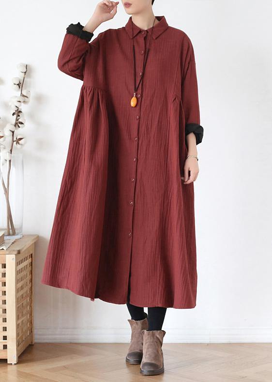 French Lapel Cinched Fine Trench Coat Red Clothing Outwear