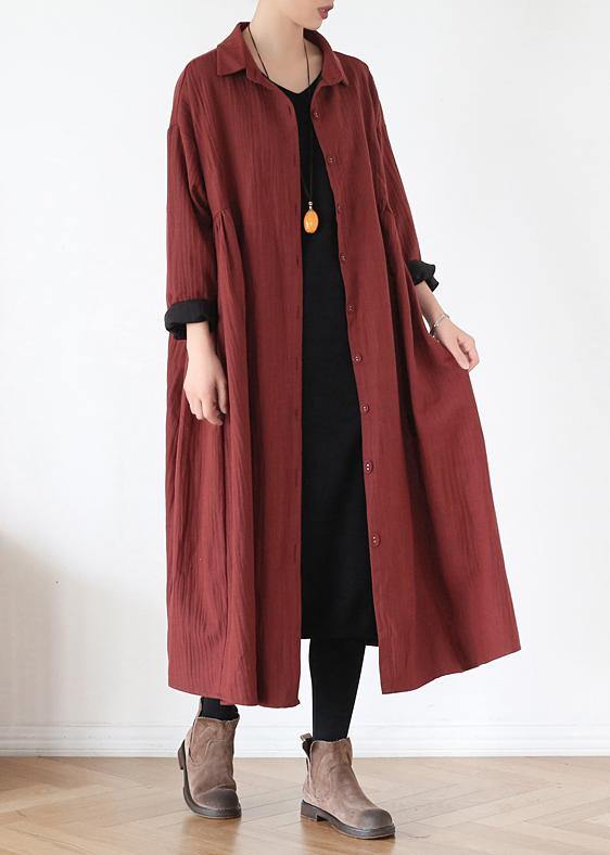 French Lapel Cinched Fine Trench Coat Red Clothing Outwear