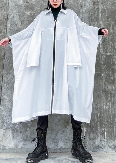 French Lapel Zippered Crane Coats White Midi Coats