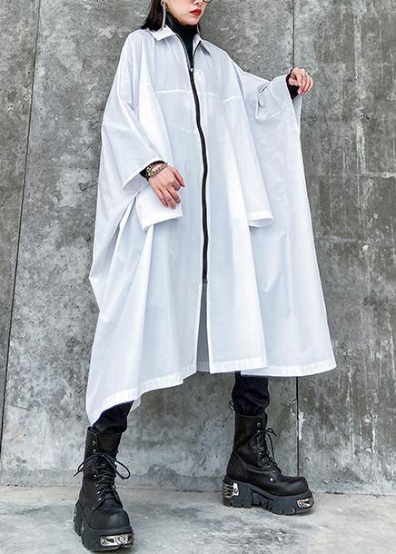 French lapel zippered Fashion crane coats white Midi women coats