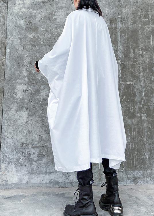 French Lapel Zippered Crane Coats White Midi Coats