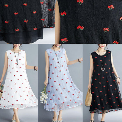 French Light Blue Lace Clothes for Sleeveless Dresses Embroidery Summer Dress