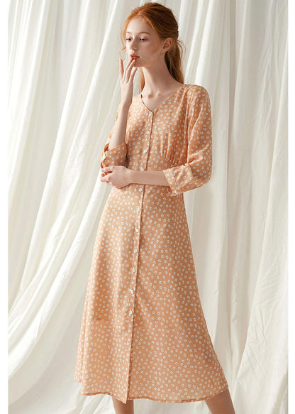 French Light Orange Blended Outfit Tie Waist Traveling Fall Dresses