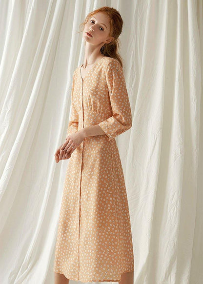 French Light Orange Blended Outfit Tie Waist Traveling Fall Dresses