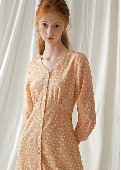 French Light Orange Blended Outfit Tie Waist Traveling Fall Dresses