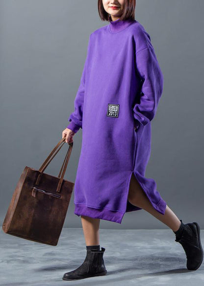 French Linen Quilting Dresses Omychic Letter Character Print Split Winter Dress