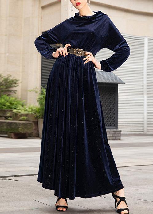 French Navy Cotton Tunic Top Long Sleeve Long Big Hem Dresses