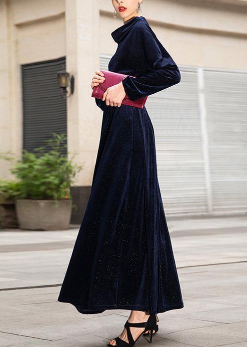 French Navy Cotton Tunic Top Long Sleeve Long Big Hem Dresses
