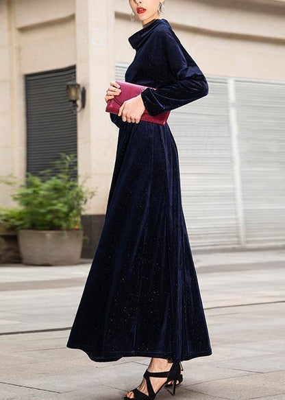 French Navy Cotton Tunic Top Long Sleeve Long Big Hem Dresses