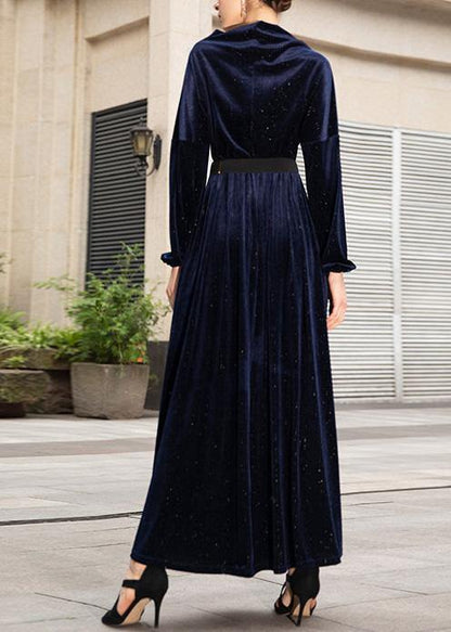 French Navy Cotton Tunic Top Long Sleeve Long Big Hem Dresses