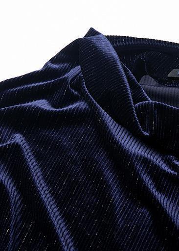 French Navy Cotton Tunic Top Long Sleeve Long Big Hem Dresses