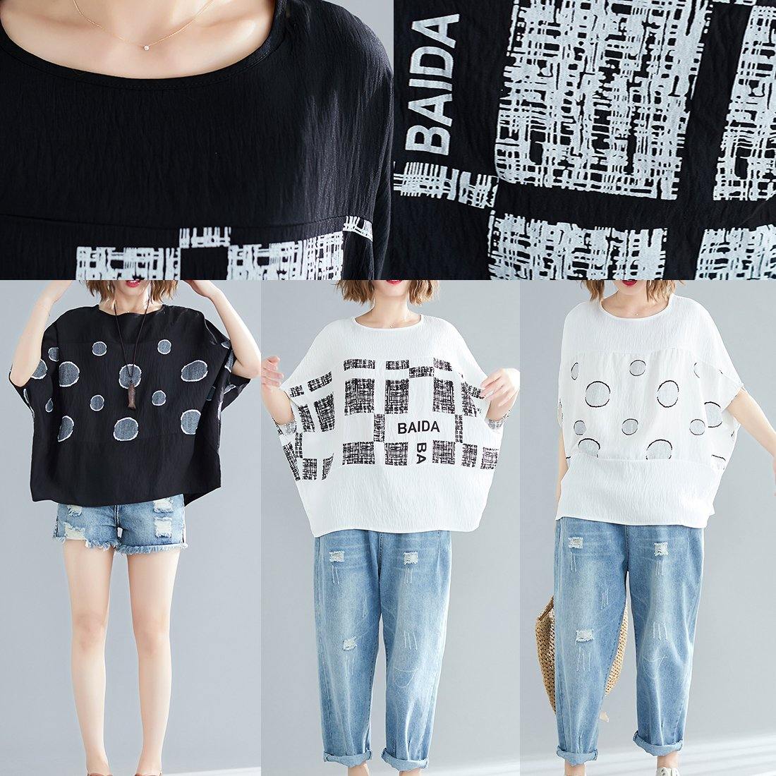 French O Neck Batwing Sleeve Blouse Fine Cotton White Plaid Dresses Top Summer