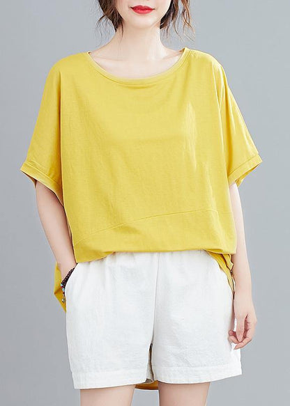 French O Neck Batwing Sleeve Blouses Neckline Yellow Blouse