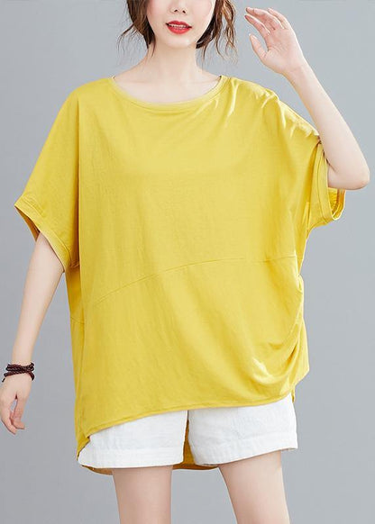 French O Neck Batwing Sleeve Blouses Neckline Yellow Blouse