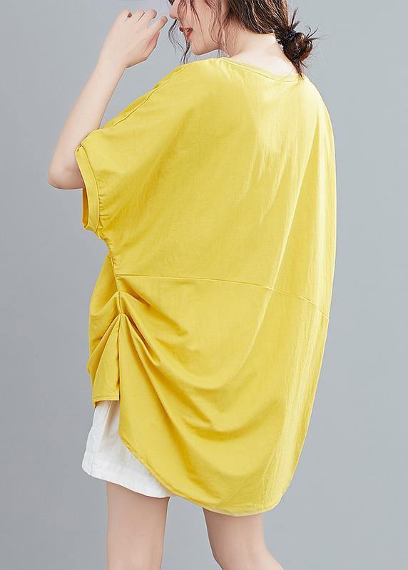 French O Neck Batwing Sleeve Blouses Neckline Yellow Blouse