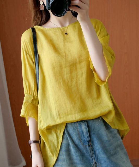 French O Neck Ruffles Tops Blouses Christmas Gifts Yellow Blouse