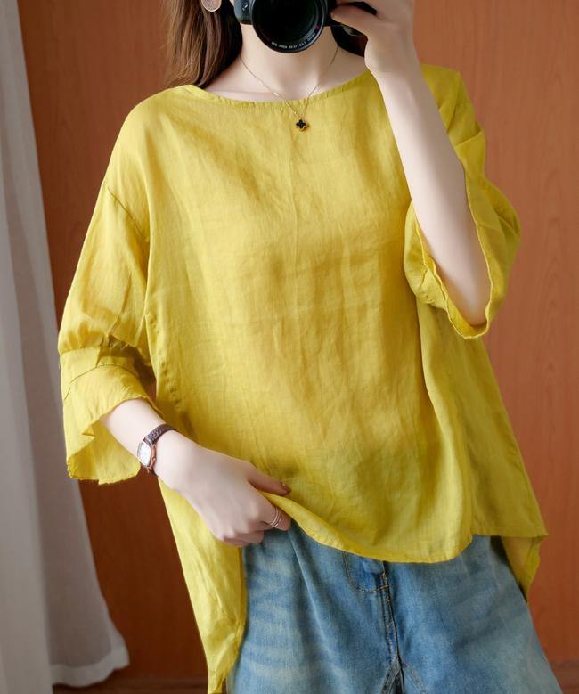 French O Neck Ruffles Tops Blouses Christmas Gifts Yellow Blouse