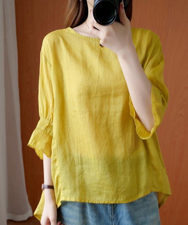 French O Neck Ruffles Tops Blouses Christmas Gifts Yellow Blouse